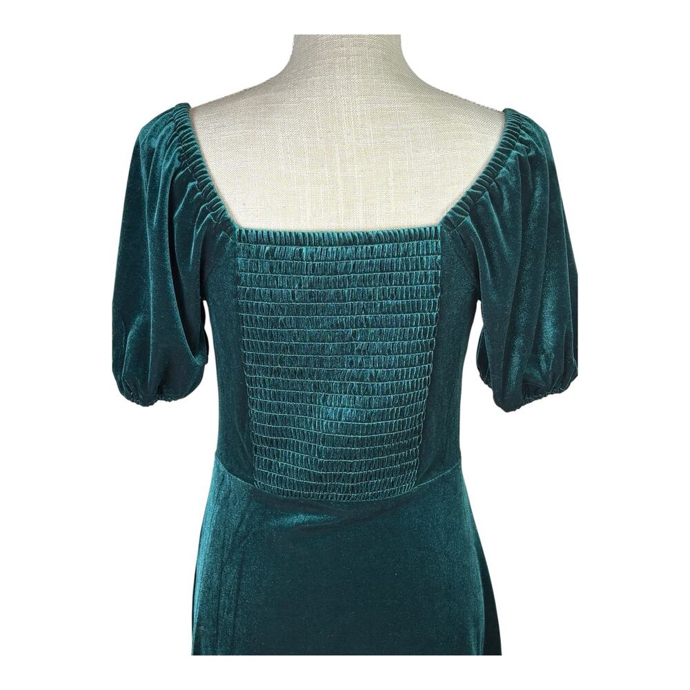 LOFT Velvet Puff Sleeve Square Neckline Midi Dress Women's 4 Emerald Green - Picture 6 of 9